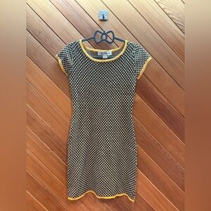 Vintage Mustard Yellow Black Patterned Bodycon Dress
